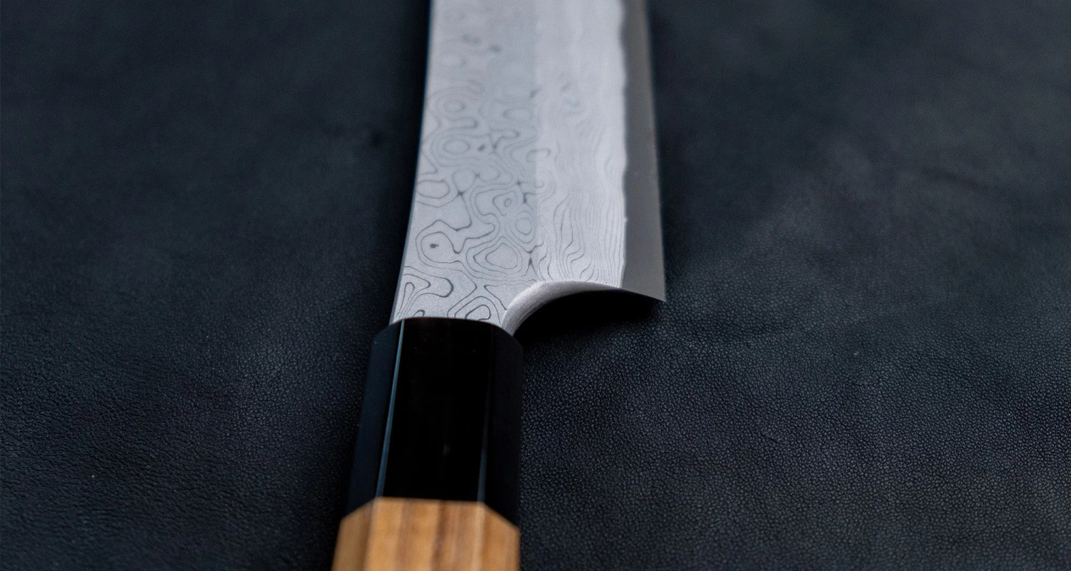 Nigara Kurozome Yanagiba Aogami #2 Damascus 270mm (10.6") 6 Nigara Kurozome Yanagiba Aogami #2 Damascus 270mm (10.6") - Image 6