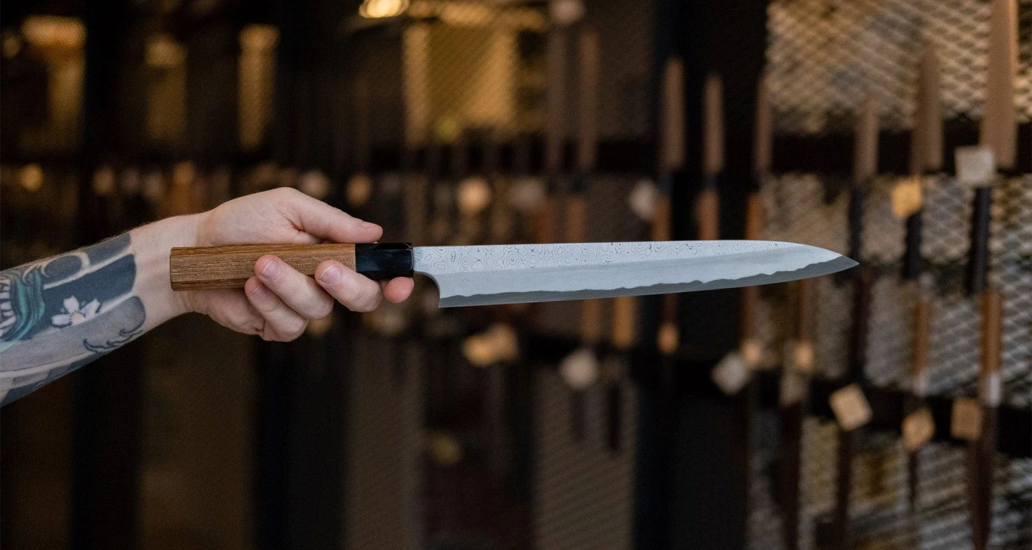 Nigara Kurozome Yanagiba Aogami #2 Damascus 270mm (10.6") 5 Nigara Kurozome Yanagiba Aogami #2 Damascus 270mm (10.6") - Image 5