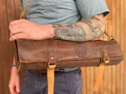 SharpEdge Chef's Leather Knife Roll [brown] / Holds 10 Knives -Sharp Edge Shop brownleatherkniferoll2